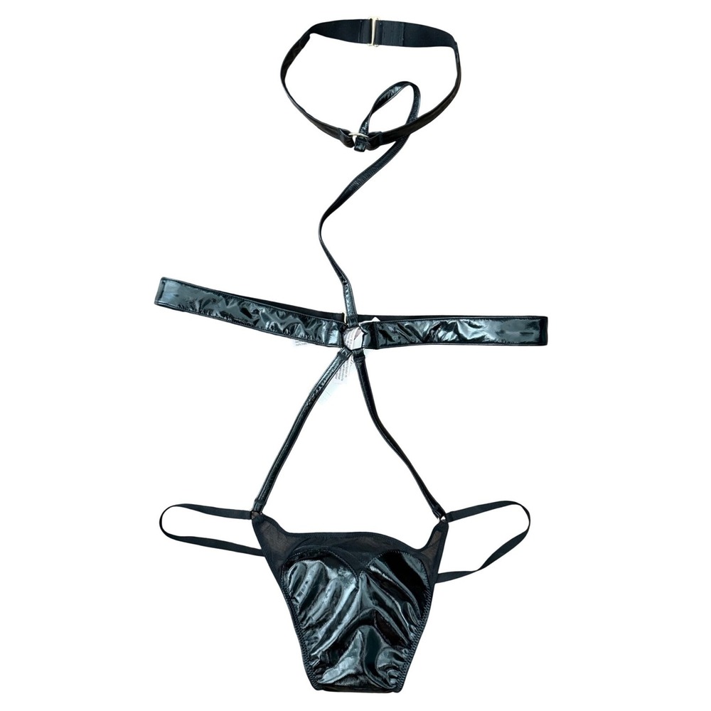 Victoria's Secret Black Patent Faux Leather Strappy Teddy Body Harness XS NEW